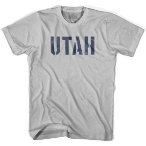 Utah State Stencil Adult Cotton T-Shirt - Cool Grey