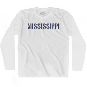 Mississippi State Stencil Adult Cotton Long Sleeve T-shirt - White Mississippi State Stencil Adult Cotton Long Sleeve T-shirt - White