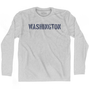 Washington State Stencil Adult Cotton Long Sleeve T-Shirt - Grey Heather Washington State Stencil Adult Cotton Long Sleeve T-Shirt - Grey Heather