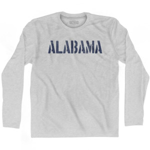 Alabama State Stencil Adult Cotton Long Sleeve T-Shirt - Grey Heather Alabama State Stencil Adult Cotton Long Sleeve T-Shirt - Grey Heather