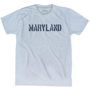 Maryland State Stencil Adult Tri-Blend T-Shirt - Athletic White