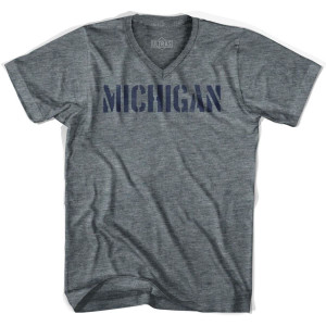 Michigan State Stencil Adult Tri-Blend V-neck T-shirt - Athletic Grey Michigan State Stencil Adult Tri-Blend V-neck T-shirt - Athletic Grey