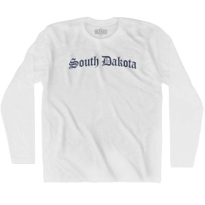 South Dakota Old Town Font Long Sleeve T-shirt - White South Dakota Old Town Font Long Sleeve T-shirt - White