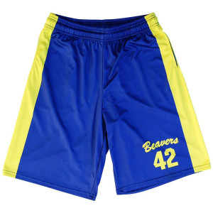 Teen Wolf Beavers Basketball Shorts Made in USA - Royal and Yellow Teen Wolf Beavers Basketball Shorts Made in USA - Royal and Yellow