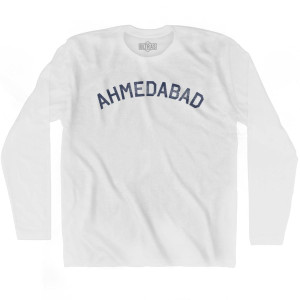 Ahmedabad Text Adult Cotton Long Sleeve T-shirt - White Ahmedabad Text Adult Cotton Long Sleeve T-shirt - White