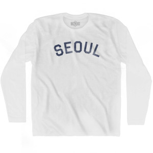 Seoul Vintage Adult Cotton Long Sleeve T-shirt - White Seoul Vintage Adult Cotton Long Sleeve T-shirt - White
