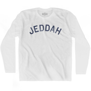 Jeddah Vintage Adult Cotton Long Sleeve T-shirt - White Jeddah Vintage Adult Cotton Long Sleeve T-shirt - White