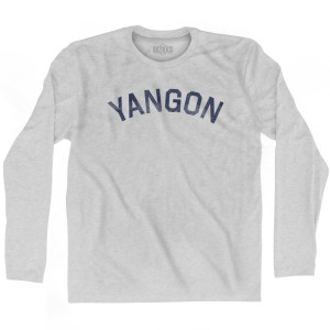 Yangon Vintage Adult Cotton Long Sleeve T-Shirt - Grey Heather Yangon Vintage Adult Cotton Long Sleeve T-Shirt - Grey Heather