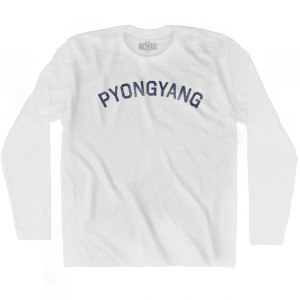 Pyongyang Vintage Adult Cotton Long Sleeve T-shirt - White Pyongyang Vintage Adult Cotton Long Sleeve T-shirt - White