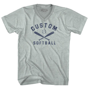 Custom Softball Adult Tri-Blend V-neck T-shirt - Athletic Cool Grey Custom Softball Adult Tri-Blend V-neck T-shirt - Athletic Cool Grey