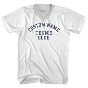 Custom Name Tennis Club Text Adult Tri-Blend V-neck T-shirt - White Custom Name Tennis Club Text Adult Tri-Blend V-neck T-shirt - White