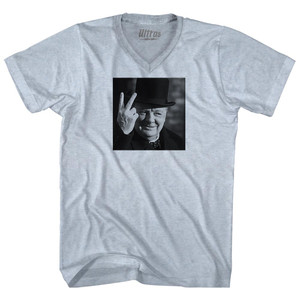 Winston Churchill Salute Picture Adult Tri-Blend V-neck T-shirt - Athletic White Winston Churchill Salute Picture Adult Tri-Blend V-neck T-shirt - Athletic White