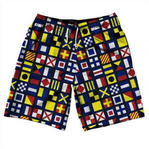 Nautical Sailing Flags 10" Swim Shorts Made in USA - Navy