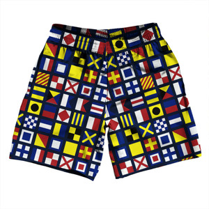 Nautical Sailing Flags Athletic Running Fitness Exercise Shorts 7" Inseam Shorts Made In USA - Navy Nautical Sailing Flags Athletic Running Fitness Exercise Shorts 7" Inseam Shorts Made In USA - Navy