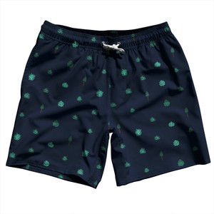 Tequilla Pattern Swim Shorts 7" Made in USA - Navy Blue