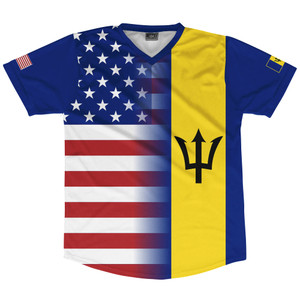 American Flag And Barbados Flag Combination Soccer Jersey Made In USA American Flag And Barbados Flag Combination Soccer Jersey Made In USA