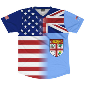 American Flag And Fiji Flag Combination Soccer Jersey Made In USA American Flag And Fiji Flag Combination Soccer Jersey Made In USA