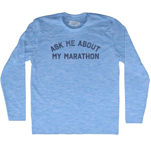 Ask Me About My Marathon Adult Tri-Blend Long Sleeve T-shirt - Athletic Blue