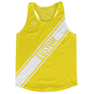 Yellow & White Custom Sash Running Tank Top Racerback Track & Cross Country Singlet Jersey - Yellow & White Yellow & White Custom Sash Running Tank Top Racerback Track & Cross Country Singlet Jersey - Yellow & White