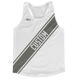 White & Dark Grey Custom Sash Running Tank Top Racerback Track & Cross Country Singlet Jersey - White & Dark Grey White & Dark Grey Custom Sash Running Tank Top Racerback Track & Cross Country Singlet Jersey - White & Dark Grey
