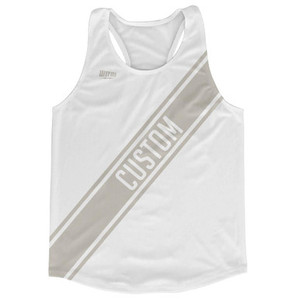White & Cool Grey Custom Sash Running Tank Top Racerback Track & Cross Country Singlet Jersey - White & Cool Grey White & Cool Grey Custom Sash Running Tank Top Racerback Track & Cross Country Singlet Jersey - White & Cool Grey