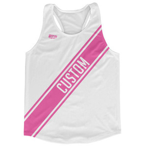 White & Bright Pink Custom Sash Running Tank Top Racerback Track & Cross Country Singlet Jersey - White & Bright Pink White & Bright Pink Custom Sash Running Tank Top Racerback Track & Cross Country Singlet Jersey - White & Bright Pink