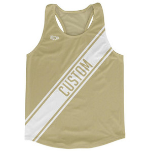 Vegas Gold & White Custom Sash Running Tank Top Racerback Track & Cross Country Singlet Jersey - Vegas Gold & White Vegas Gold & White Custom Sash Running Tank Top Racerback Track & Cross Country Singlet Jersey - Vegas Gold & White