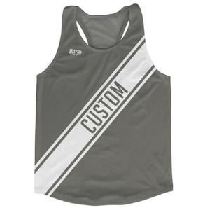 Dark Grey & White Custom Sash Running Tank Top Racerback Track & Cross Country Singlet Jersey - Dark Grey & White Dark Grey & White Custom Sash Running Tank Top Racerback Track & Cross Country Singlet Jersey - Dark Grey & White