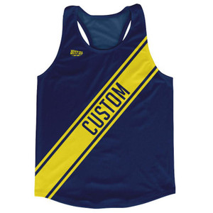 Navy Blue & Yellow Custom Sash Running Tank Top Racerback Track & Cross Country Singlet Jersey - Navy Blue & Yellow Navy Blue & Yellow Custom Sash Running Tank Top Racerback Track & Cross Country Singlet Jersey - Navy Blue & Yellow