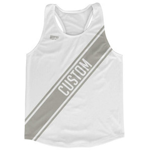 White & Medium Grey Custom Sash Running Tank Top Racerback Track & Cross Country Singlet Jersey - White & Medium Grey White & Medium Grey Custom Sash Running Tank Top Racerback Track & Cross Country Singlet Jersey - White & Medium Grey