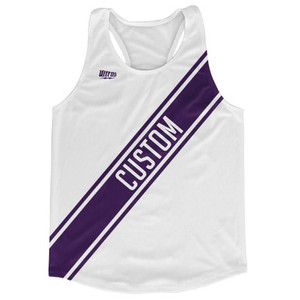 White & Purple Custom Sash Running Tank Top Racerback Track & Cross Country Singlet Jersey - White & Purple White & Purple Custom Sash Running Tank Top Racerback Track & Cross Country Singlet Jersey - White & Purple