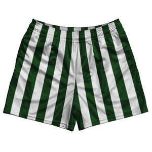 Hunter Green & White Vertical Stripe Rugby Gym Short 5 Inch Inseam With Pockets Made In USA - Hunter Green & White Hunter Green & White Vertical Stripe Rugby Gym Short 5 Inch Inseam With Pockets Made In USA - Hunter Green & White