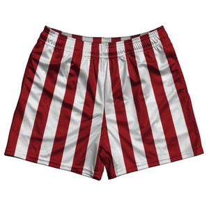 Cardinal Red & White Vertical Stripe Rugby Gym Short 5 Inch Inseam With Pockets Made In USA - Cardinal Red & White Cardinal Red & White Vertical Stripe Rugby Gym Short 5 Inch Inseam With Pockets Made In USA - Cardinal Red & White