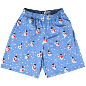 Snowman Christmas Lacrosse Shorts Made In USA - Blue Snowman Christmas Lacrosse Shorts Made In USA - Blue