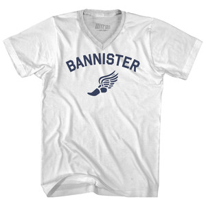 Bannister Track Running Winged Foot Adult Tri-Blend V-neck T-shirt - White Bannister Track Running Winged Foot Adult Tri-Blend V-neck T-shirt - White