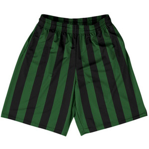 Hunter Green & Black Vertical Stripe Basketball Practice Shorts Made In USA by Ultras Basketball Hunter Green & Black Vertical Stripe Basketball Practice Shorts Made In USA by Ultras Basketball