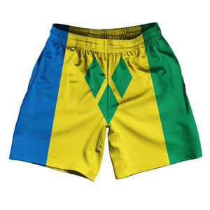 Saint Vincent and The Grenadines Country Flag Athletic Running Fitness Exercise Shorts 7" Inseam Made In USA-Blue Yellow Green Saint Vincent and The Grenadines Country Flag Athletic Running Fitness Exercise Shorts 7" Inseam Made In USA-Blue Yellow Green