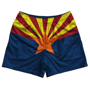 Arizona State Flag Rugby Gym Short 5 Inch Inseam With Pockets Made In USA - Blue Yellow Arizona State Flag Rugby Gym Short 5 Inch Inseam With Pockets Made In USA - Blue Yellow
