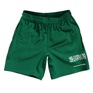 Saudi Arabia Country Flag Athletic Running Fitness Exercise Shorts 7" Inseam Made In USA-White Green Saudi Arabia Country Flag Athletic Running Fitness Exercise Shorts 7" Inseam Made In USA-White Green