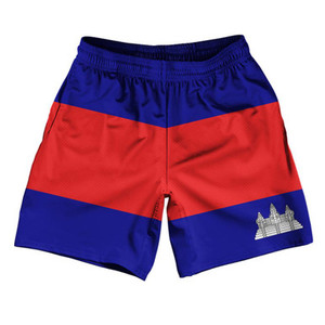 Cambodia Country Flag Athletic Running Fitness Exercise Shorts 7" Inseam Made In USA - Red Blue Cambodia Country Flag Athletic Running Fitness Exercise Shorts 7" Inseam Made In USA - Red Blue