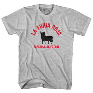 Spain La Furia Roja Bull Womens Cotton Soccer Junior Cut T-shirt - Grey Heather Spain La Furia Roja Bull Womens Cotton Soccer Junior Cut T-shirt - Grey Heather