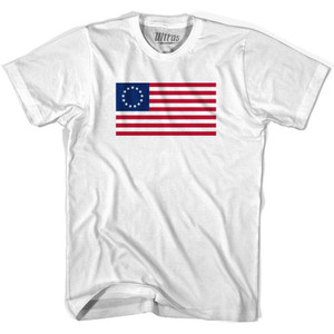 Betsy Ross American Flag Womens Cotton Soccer Junior Cut T-shirt - White Betsy Ross American Flag Womens Cotton Soccer Junior Cut T-shirt - White
