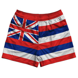Hawaii State Flag Rugby Gym Short 5 Inch Inseam With Pockets Made In USA - Blue White Hawaii State Flag Rugby Gym Short 5 Inch Inseam With Pockets Made In USA - Blue White