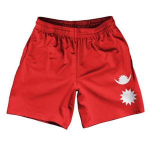 Nepal Country Flag Athletic Running Fitness Exercise Shorts 7" Inseam Made In USA-Red Blue Nepal Country Flag Athletic Running Fitness Exercise Shorts 7" Inseam Made In USA-Red Blue