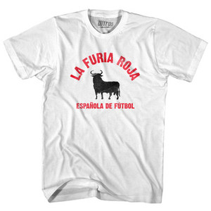 Spain La Furia Roja Bull Womens Cotton Soccer Junior Cut T-shirt - White Spain La Furia Roja Bull Womens Cotton Soccer Junior Cut T-shirt - White