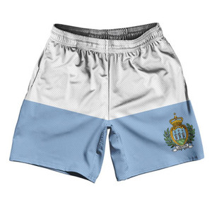 San Marino Country Flag Athletic Running Fitness Exercise Shorts 7" Inseam Made In USA-White Blue San Marino Country Flag Athletic Running Fitness Exercise Shorts 7" Inseam Made In USA-White Blue