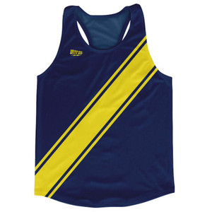 Navy Blue & Yellow Sash Running Tank Top Racerback Track & Cross Country Singlet Jersey Made In USA - Navy Blue & Yellow Navy Blue & Yellow Sash Running Tank Top Racerback Track & Cross Country Singlet Jersey Made In USA - Navy Blue & Yellow