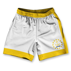 Rhode Island State Flag Athletic Running Fitness Exercise Shorts 7" Inseam Made in USA - White Yellow Rhode Island State Flag Athletic Running Fitness Exercise Shorts 7" Inseam Made in USA - White Yellow
