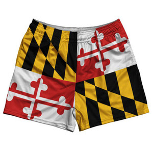 Maryland State Flag Rugby Gym Short 5 Inch Inseam With Pockets Made In USA - White Red Maryland State Flag Rugby Gym Short 5 Inch Inseam With Pockets Made In USA - White Red