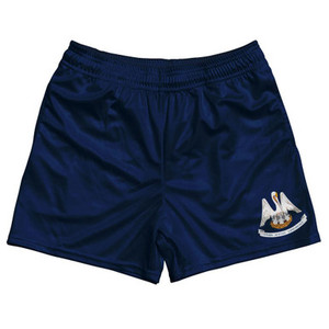 Louisiana State Flag Rugby Gym Short 5 Inch Inseam With Pockets Made In USA - Sky Blue Louisiana State Flag Rugby Gym Short 5 Inch Inseam With Pockets Made In USA - Sky Blue